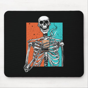 Skeleton Drinking Coffee Lover Fun Halloween Skull Mouse Pad