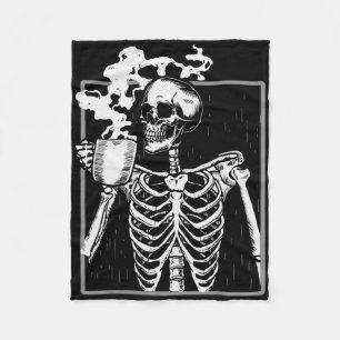 Skeleton Drinking Coffee Lover Funny Halloween Sku Fleece Blanket