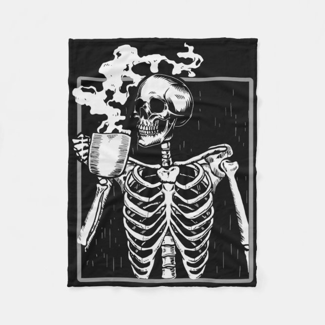Skeleton Drinking Coffee Lover Funny Halloween Sku Fleece Blanket (Front)