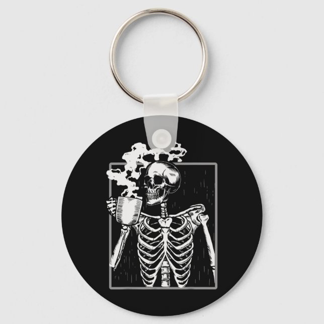 Skeleton Drinking Coffee Lover Funny Halloween Sku Key Ring (Front)