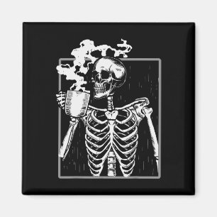 Skeleton Drinking Coffee Lover Funny Halloween Sku Magnet