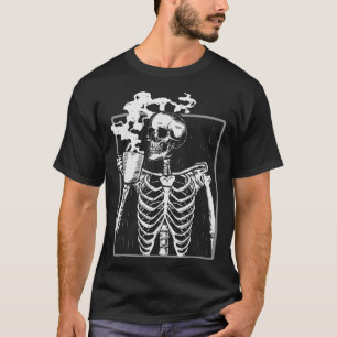 Skeleton Drinking Coffee Lover Funny Halloween Sku T-Shirt