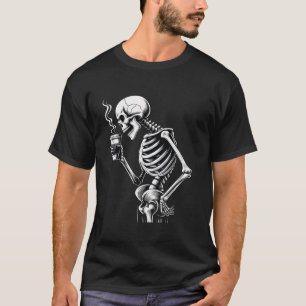 Skeleton Drinking Coffee Lover Funny Halloween Sku T-Shirt