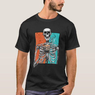 Skeleton Drinking Coffee Lover Funny Halloween T-Shirt