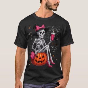 Skeleton Drinking Coffee Lover Halloween Costumes T-Shirt