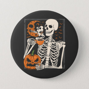 Skeleton Drinking Coffee Lover Halloween Skull RO 7.5 Cm Round Badge