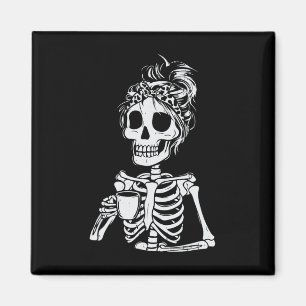 Skeleton Drinking Coffee Skull Funny Halloween Wom Magnet