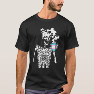 Skeleton Drinking Coffee Trans Gender Pride Skull  T-Shirt