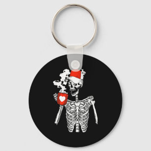 Skeleton Drinking Coffee Valentines Day Skull Bone Key Ring