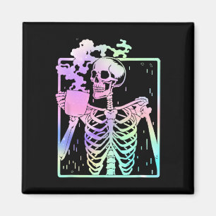 Skeleton Drinking Coffee Women Men Halloween Costu Magnet