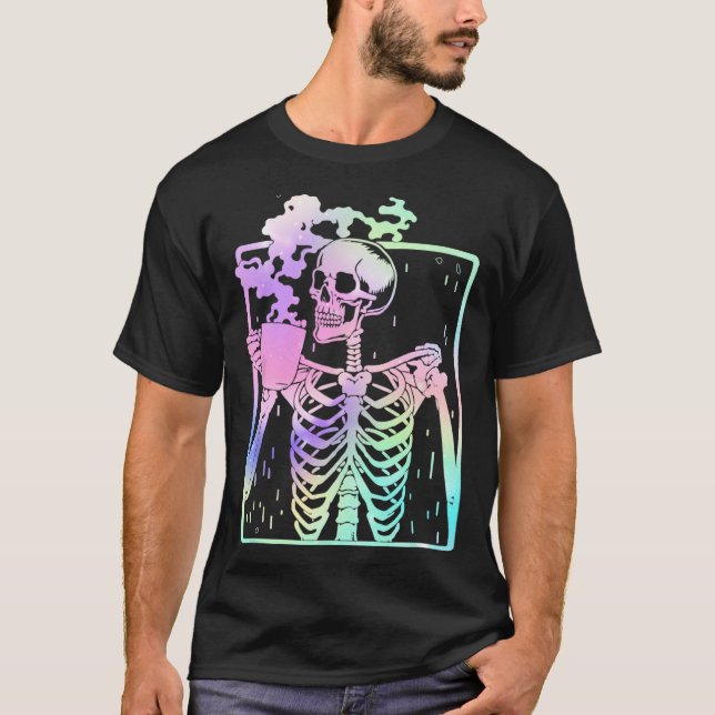Skeleton Drinking Coffee Women men Halloween costu T-Shirt (Front)