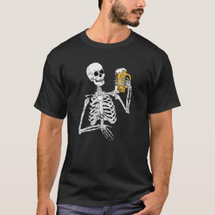 Skeleton Drinking Lazy Halloween Costume Cool Skul T-Shirt