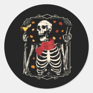 Skeleton Drinking Margarita Cocktail Fall Hallowee Classic Round Sticker