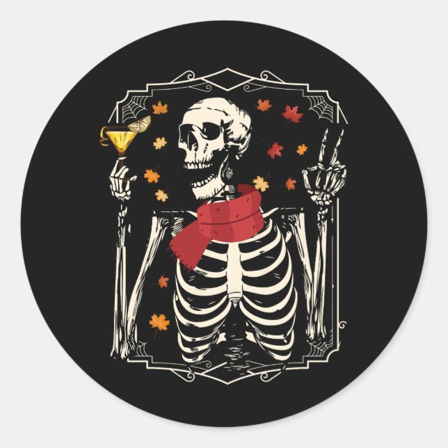 Skeleton Drinking Margarita Cocktail Fall Hallowee Classic Round Sticker (Front)