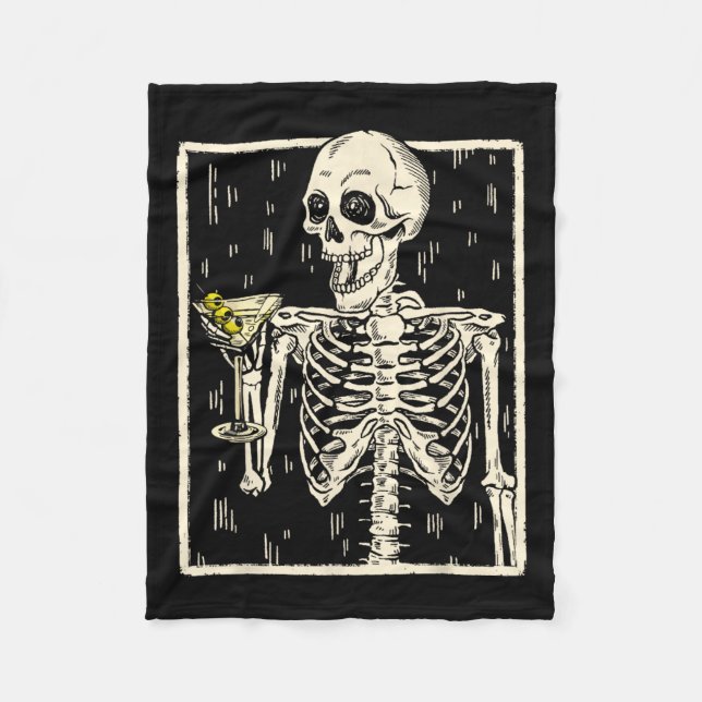 Skeleton Drinking Martini Tail Retro Halloween Cos Fleece Blanket (Front)