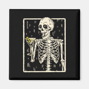Skeleton Drinking Martini Tail Retro Halloween Cos Magnet