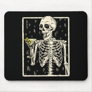 Skeleton Drinking Martini Tail Retro Halloween Cos Mouse Pad