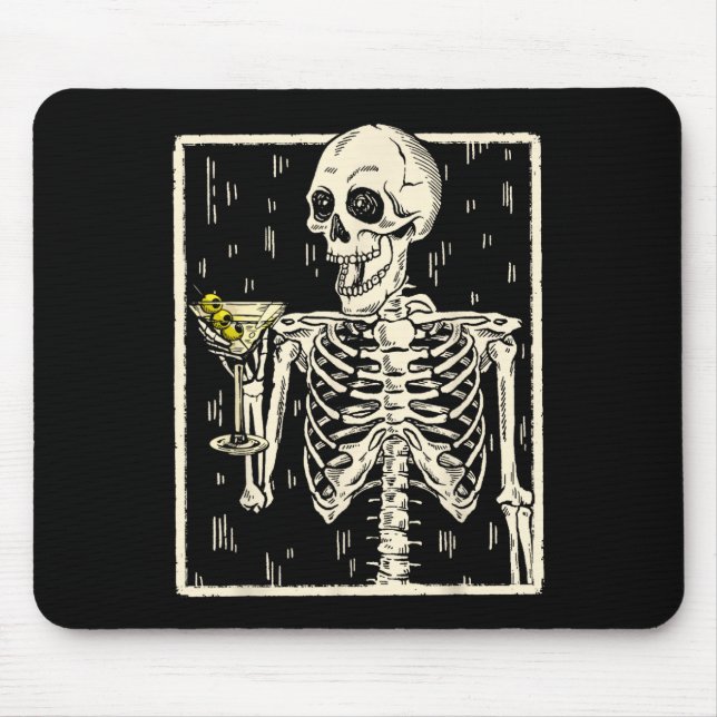 Skeleton Drinking Martini Tail Retro Halloween Cos Mouse Pad (Front)