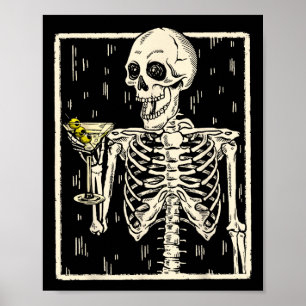 Skeleton Drinking Martini Tail Retro Halloween Cos Poster