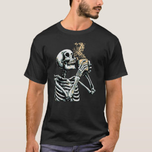 Skeleton Drinking Steaming Coffee Vintage Skull Ca T-Shirt