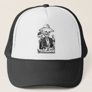 Skeleton Drinking Tequila and Smoking, Mexico Trucker Hat