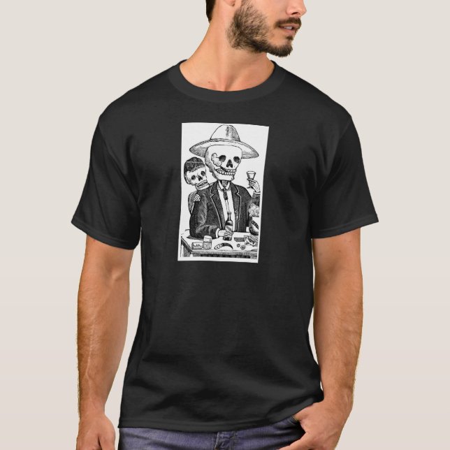 Skeleton Drinking Tequila and Smoking T-Shirt (Front)
