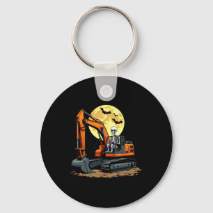 Skeleton Driving Excavator Halloween Construction Key Ring