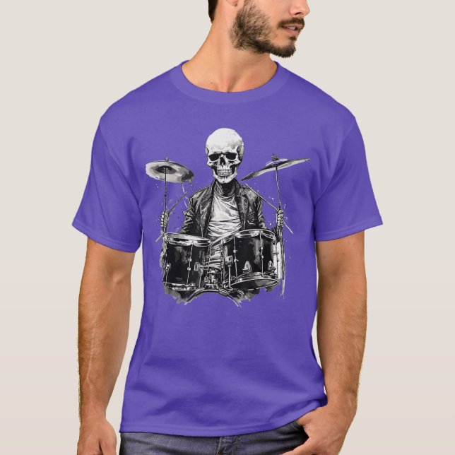 Skeleton Drummer Guy Rock And Roll Rock On Drum Ki T-Shirt (Front)