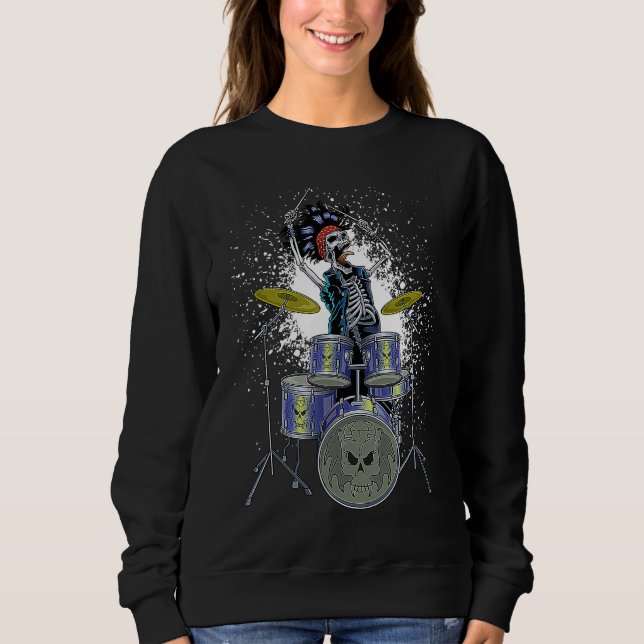 Skeleton Drummer Skull Drums Cool Percussion Drum  Sweatshirt (Front)