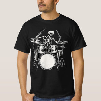 Skeleton Drummer T-Shirt Funny Rock Music Drum Set