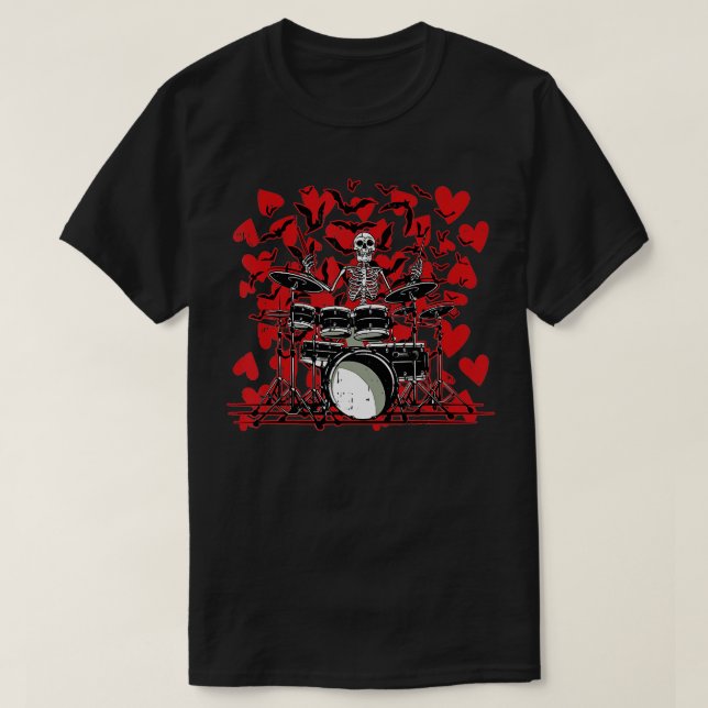 Skeleton Drummer Valentines Day Rock N Roll Drum M T-Shirt (Design Front)