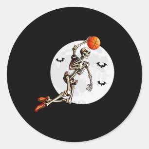 Skeleton Dunk Basketball Player Halloween Moon Classic Round Sticker
