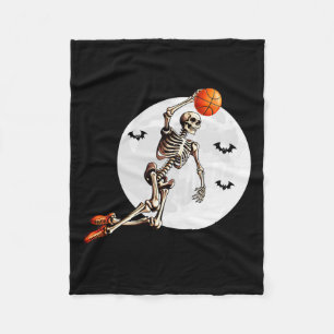 Skeleton Dunk Basketball Player Halloween Moon  Fleece Blanket