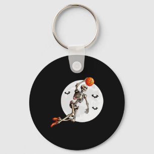 Skeleton Dunk Basketball Player Halloween Moon Key Ring