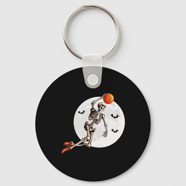 Skeleton Dunk Basketball Player Halloween Moon  Key Ring (Front)
