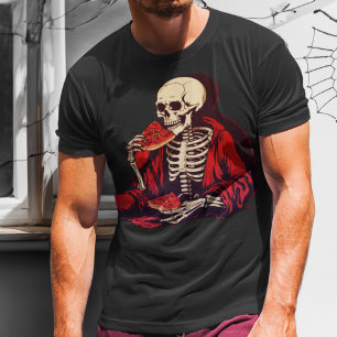 Skeleton Eating a Slice of Spicy Pizza Halloween T-Shirt