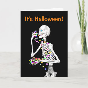 Skeleton Eating Halloween Candy Card