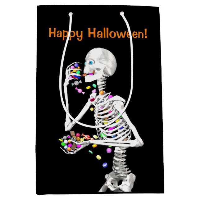 Skeleton Eating Halloween Candy Medium Gift Bag (Front)