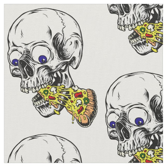 skeleton eating pizza fabric (Close Up)
