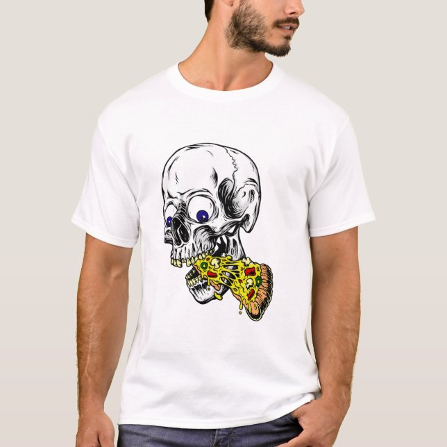 skeleton eating pizza T-Shirt (Front)
