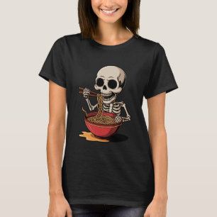 Skeleton Eating Ramen Noodles Funny Halloween Todd T-Shirt