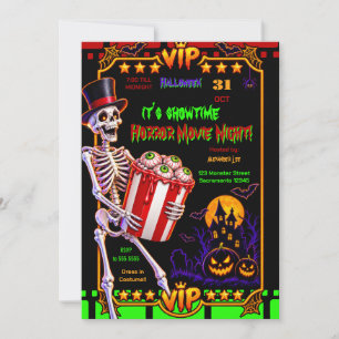 Skeleton & Eyeballs Halloween Movie Night Party Invitation