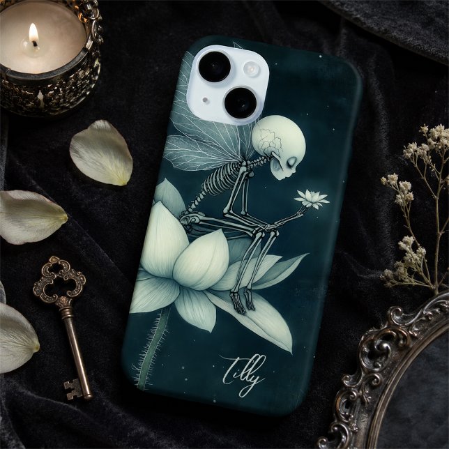 Skeleton Fairy on Moonlit Lotus Flower Custom Name Case-Mate iPhone Case (Creator Uploaded)