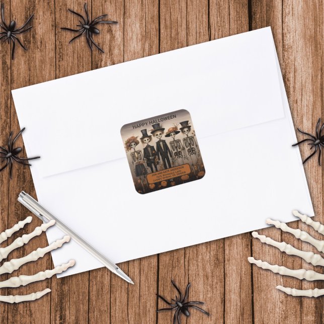 Skeleton Family Happy Halloween Address Label (Creator Uploaded)