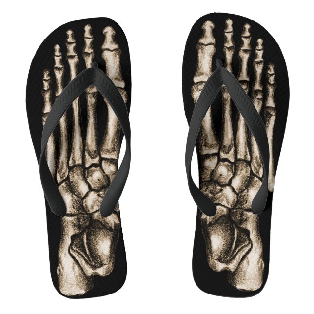 Skeleton Feet Funny Foot Bones Spooky Black Thongs (Footbed)