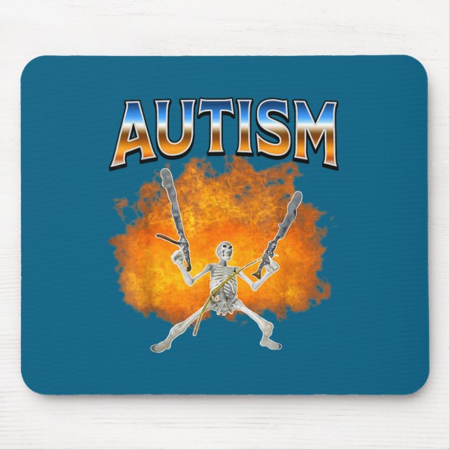 Skeleton Fire Funny Meme Autism Awareness Autistic Mouse Pad (Front)