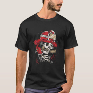 Skeleton Firefighter Lazy Halloween Costume Skull T-Shirt