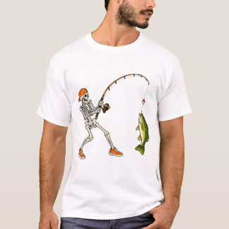 Skeleton Fisherman Bass Fishing Halloween T-Shirt