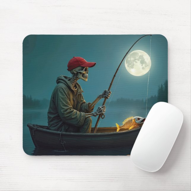 Skeleton Fisherman In a Rowboat Mouse Pad (With Mouse)