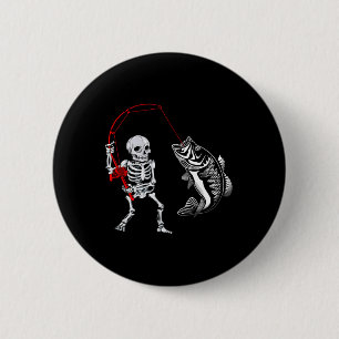 Skeleton Fishing Byss Fisherman Halloween 6 Cm Round Badge